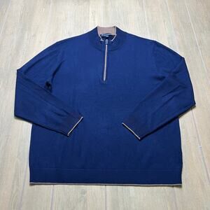 Hart Schaffner Marx Extra Fine Merino Wool Quarter Zip Sweater Mens XL  Blue